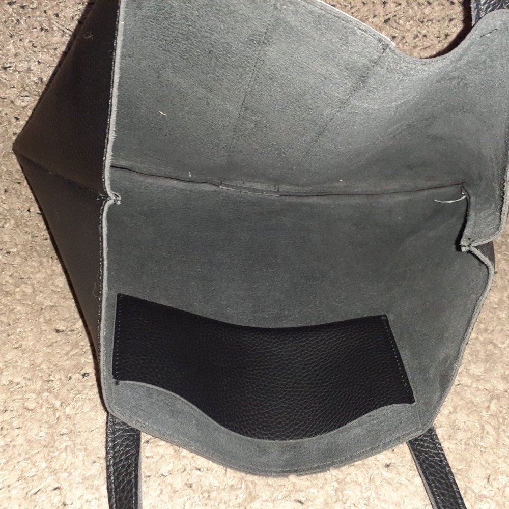 VINCE CAMUTO-Faux/Vegan Leather Colorblock Tote-Black/Gray-Near Mint - Picture 5 of 5